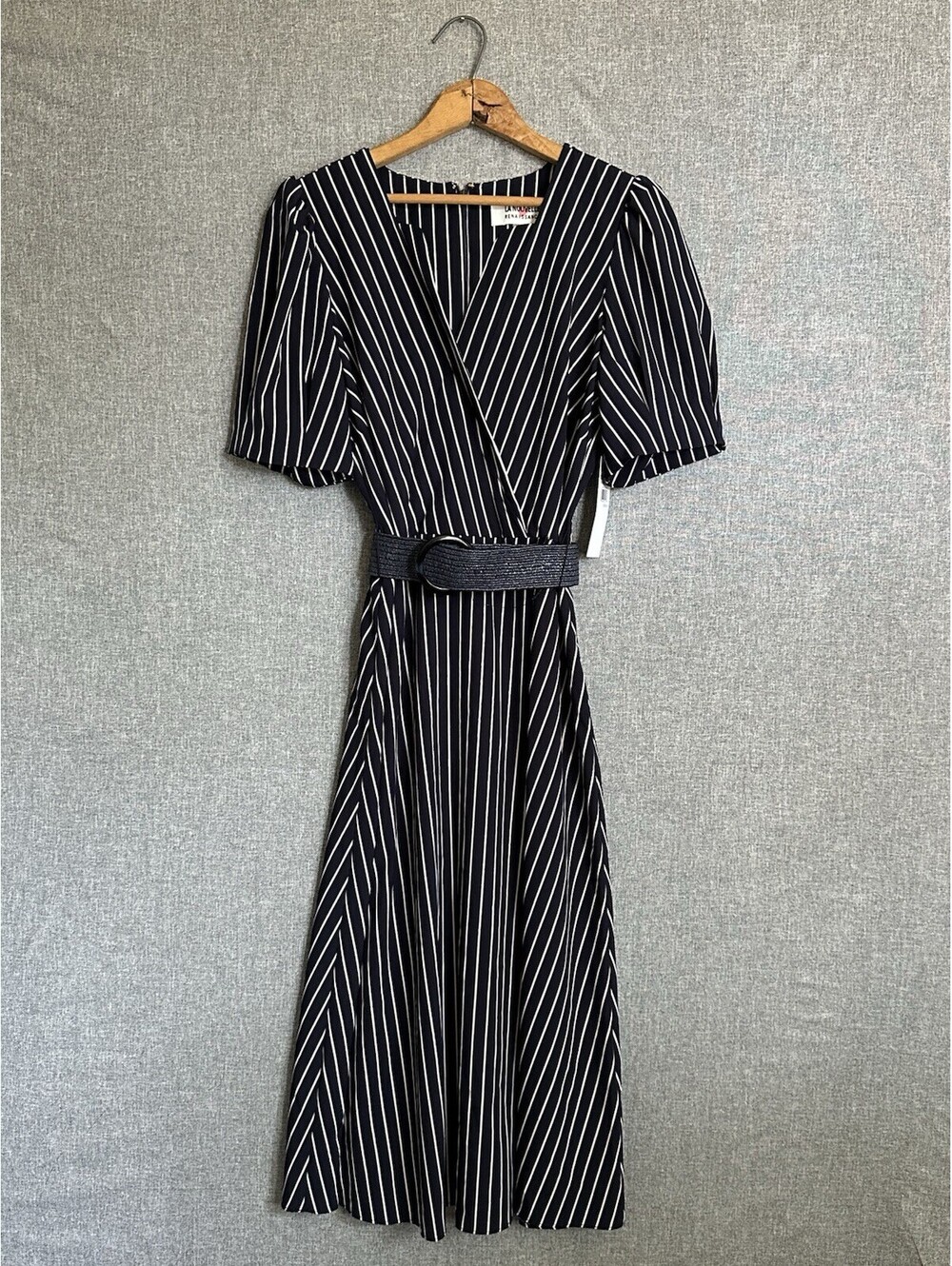 LA Nouvelle Renaissance Stripe Navy Dress With Belt Women’s Size 8